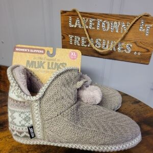 Muk Luks Women's XL Knit Slippers- lavender/grey